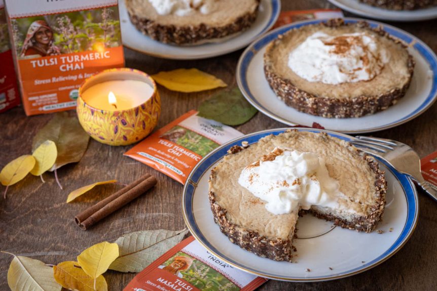 Chai Pie recipe with whipped cream on top and cinnamon