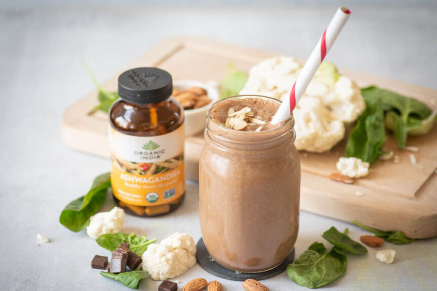 Chocolate Almond Smoothie with Ashwagandha and Cauliflower