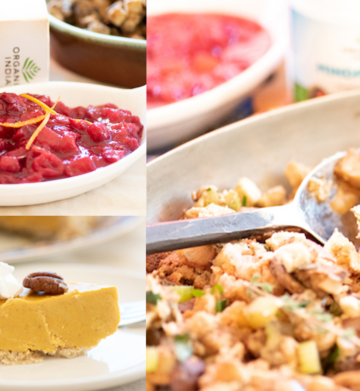 Healthy holidays feasts, complete with a side, sauce and dessert.